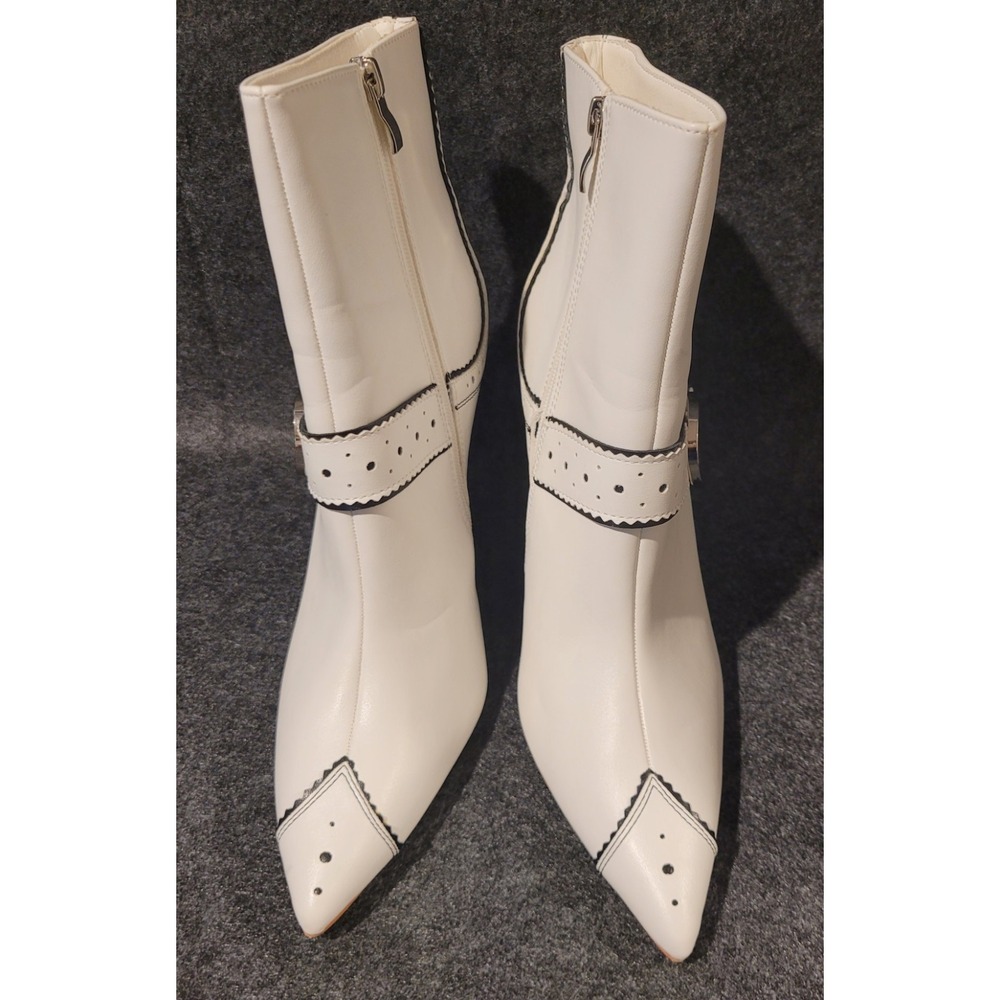 Azarayah White Pointed Toe Heeled Ankle Boots D Buckled Strap Size 10 Misses